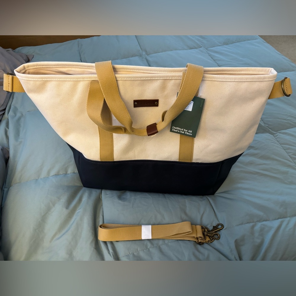 L.L. Bean NWT Large Canvas Tote Bag - Cream and Navy - Picture 8 of 12